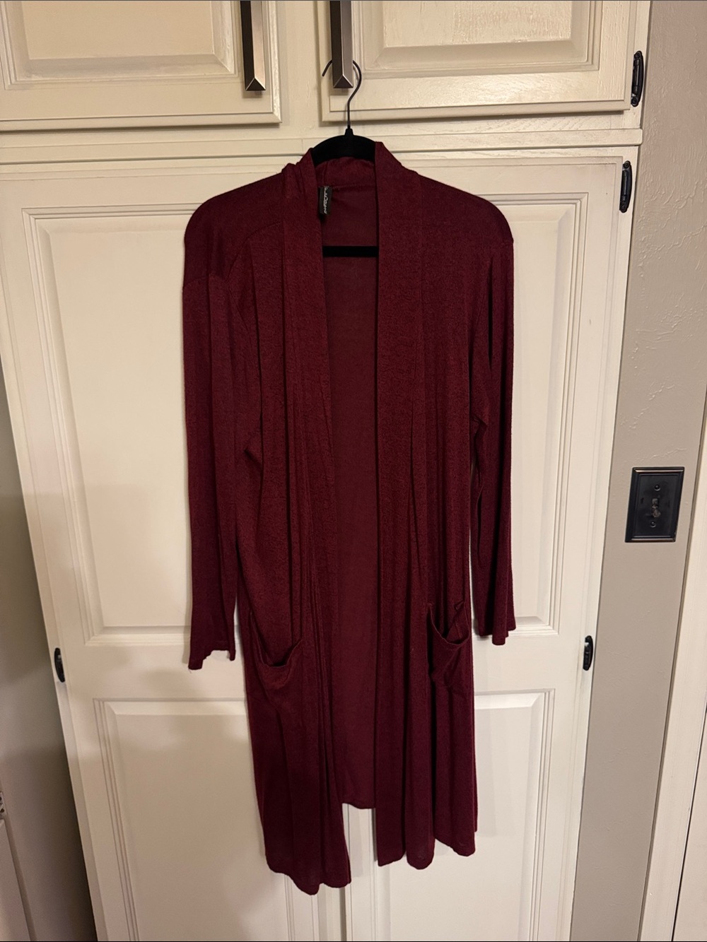 Long Open-Front Cardigan Sweater - Wine